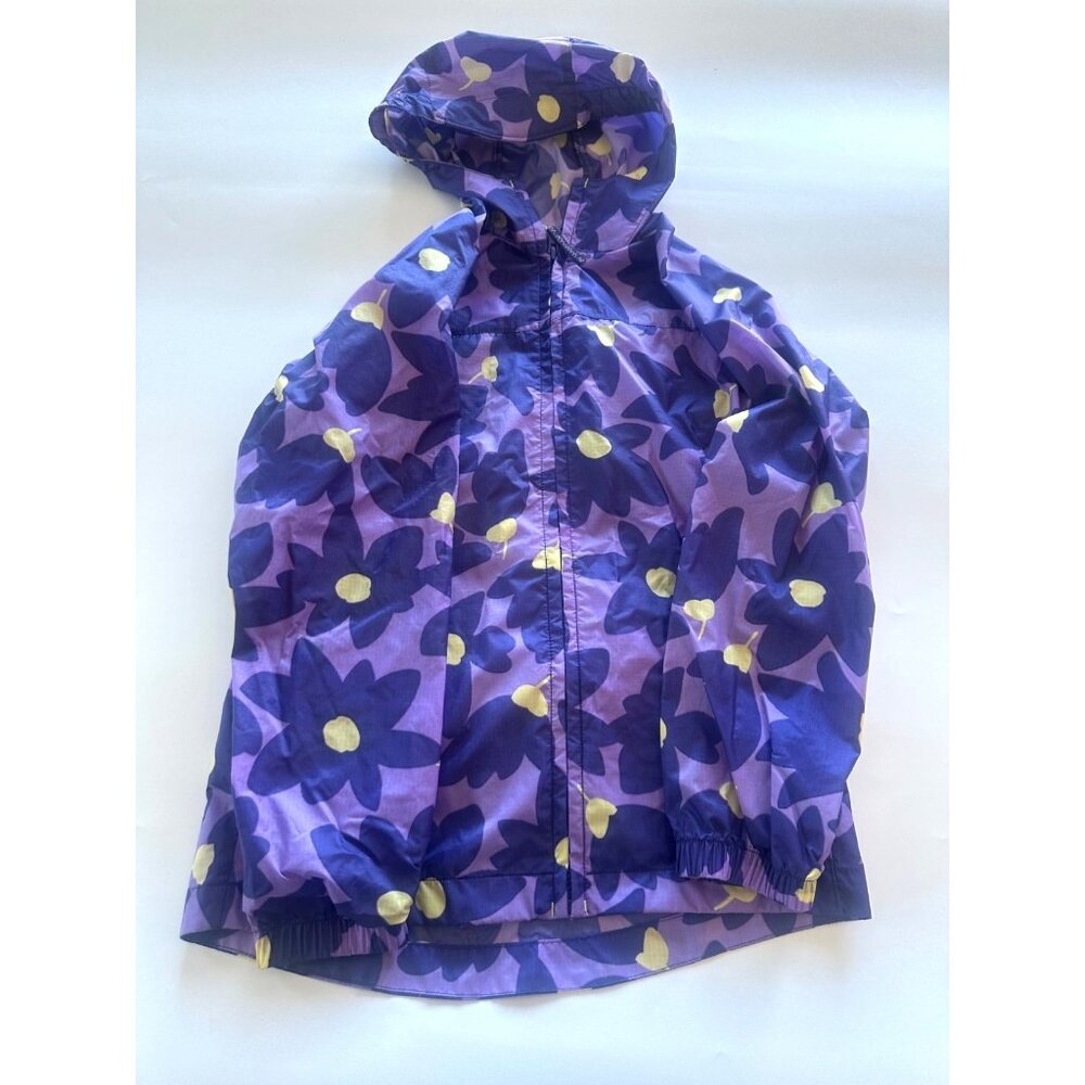 Lands End Youth 7/8 Purple Floral Lightweight Rain Jacket Nylon Hooded